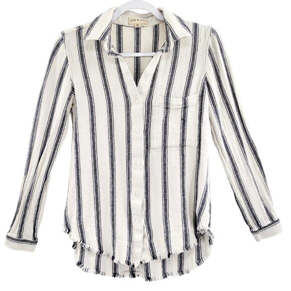 Cloth & Stone by Anthropologie White & Blue Striped 100% Cotton Shirt Women’s XS - Picture 1 of 9